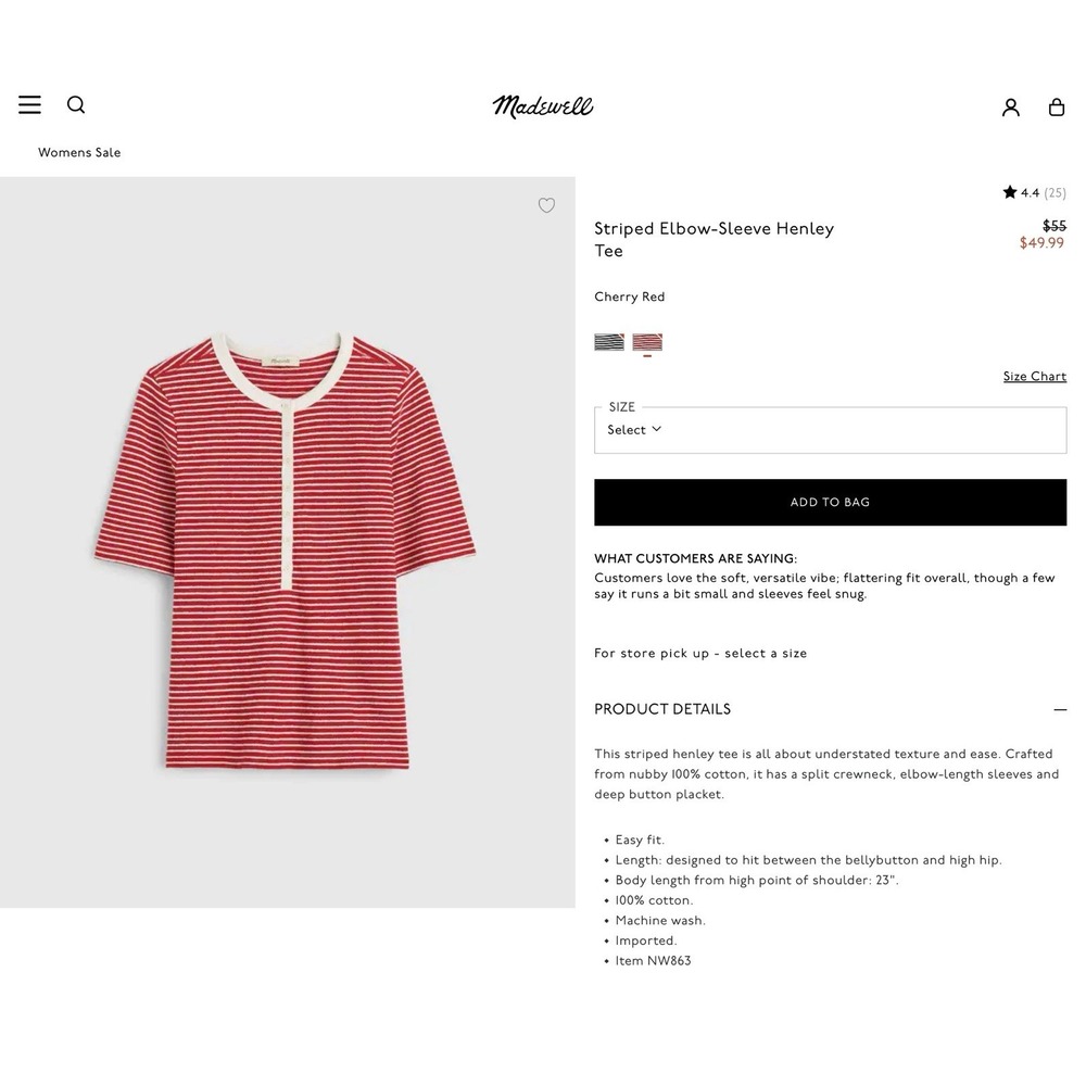 NWT Madewell Striped Tshirt Women's Large